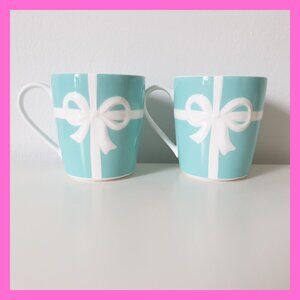 Tiffany & Co. Mug with Ribbon Embossed Bow Blue Robbin's Egg Set 2 Cups No Box